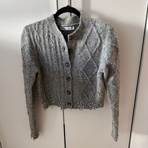 [Zara] Gray Embellished Cardigan
